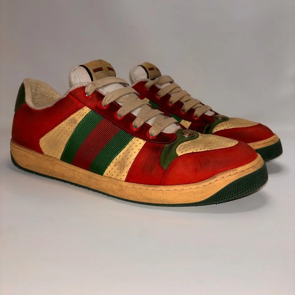 Gucci Red and Green screeners Leather Sneakers